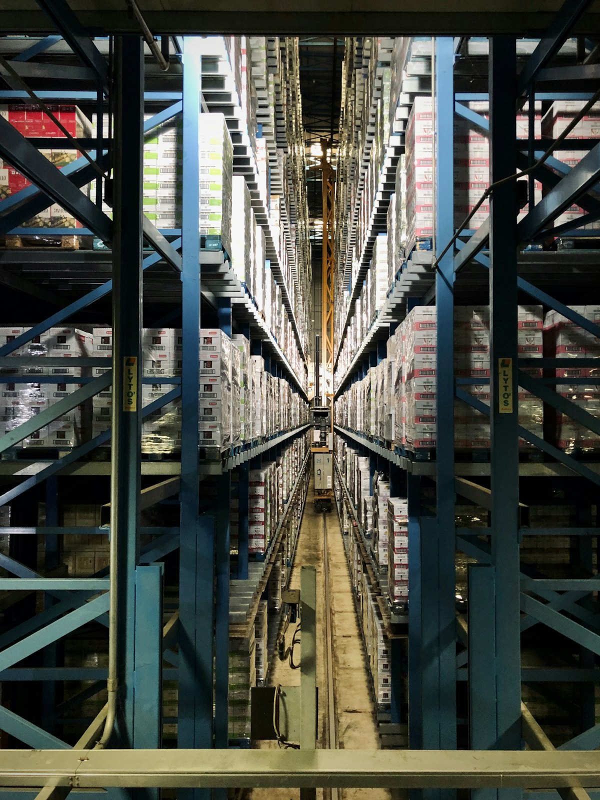 Aisle in an automated high-bay warehouse